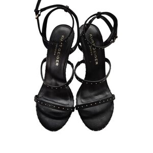 Kurt Geiger London Black Gold Leather Portia Studded Heels Size 7.5